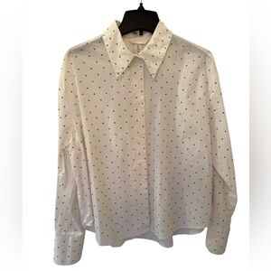 WHITE COTTON RHINESTONE-EMBELLISHED SHIRT